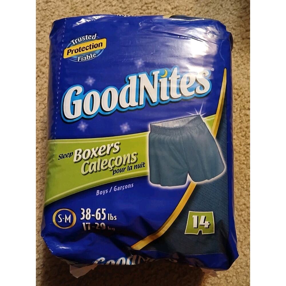 GOODNITES Sleep Boxers Boys S/M 38-65 Pounds 1 Pack NEW Blue 14 Per Package